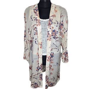 Roxy Cardigan extra small cream pink and blue floral with crane